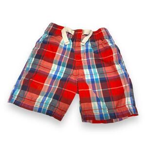 OshKosh Boys Shorts Sz 3T Red Blue White Plaid Elastic Waist